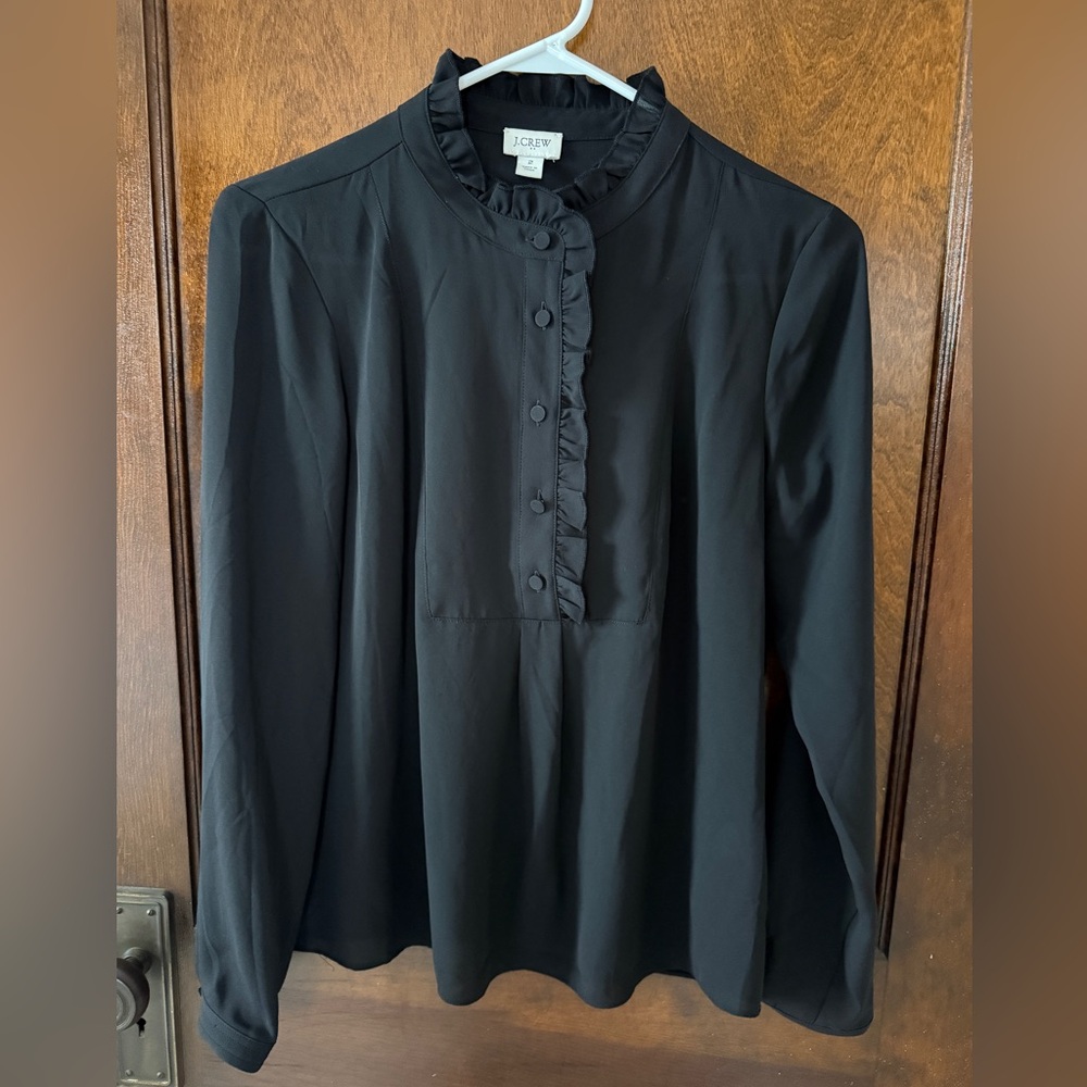 J. Crew Black Ruffle Blouse
